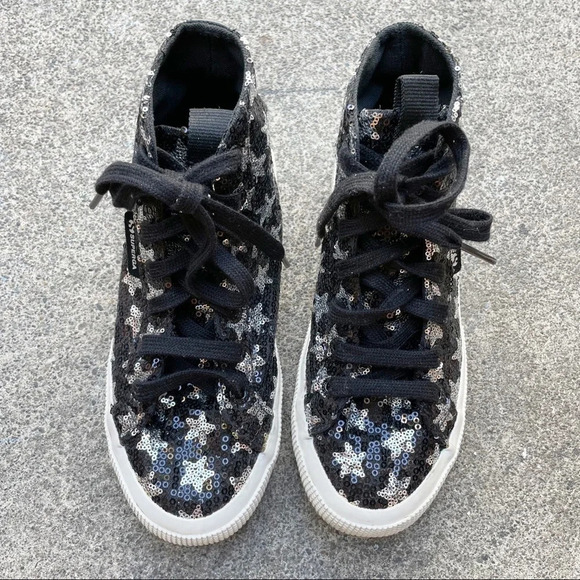 Superga girls sequins star high top sneakers 2.5 - Picture 2 of 8
